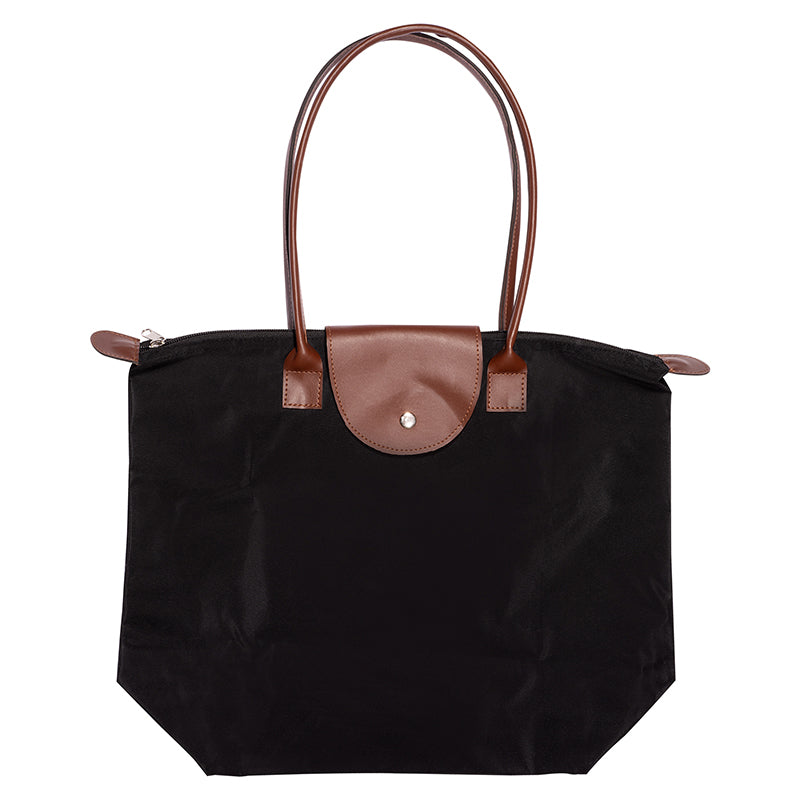 Folding Tote Bag w/Leather Flap Closure