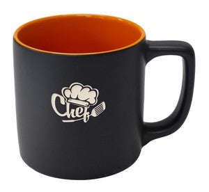 Arcadian 16oz two-tone matte ceramic mug black/orange in a Ripple box - Etched