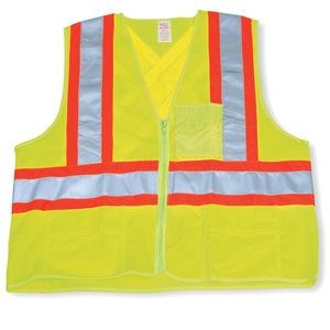Lime Green Zipper & Back Pocket Safety Vest