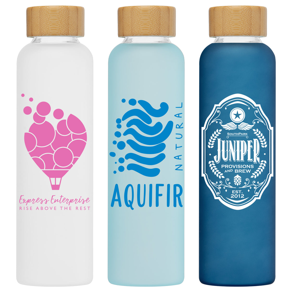 Lucerne - 20 oz. Frosted Borosilicate Glass Bottle with Bamboo Lid