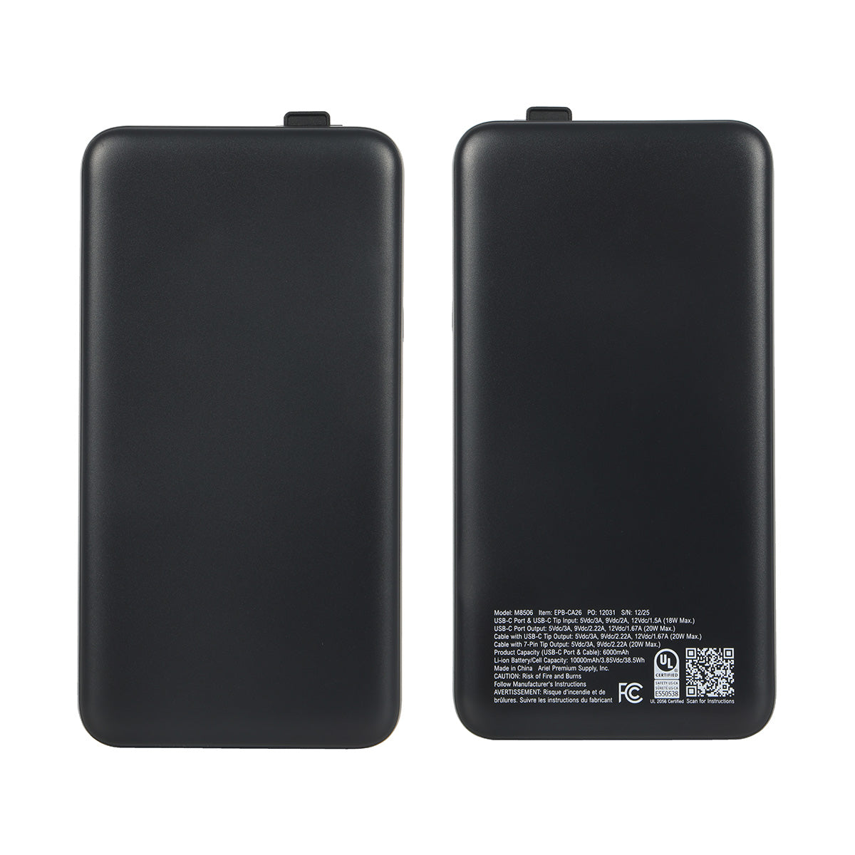 Cavalier 10000mAh 20W PD UL Listed Power Bank with Retractable Charging Cab