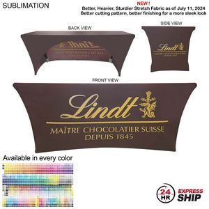 24 Hr Express Ship - Sublimated Stretch Curved Fit Table Throw for 6ft table, 3 sided, Open Back