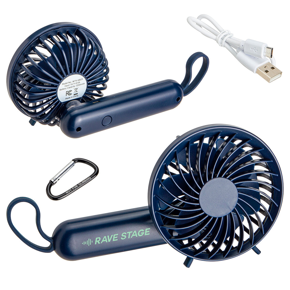 000603 Quiet Breeze Rechargeable Hand Fan with Carabiner