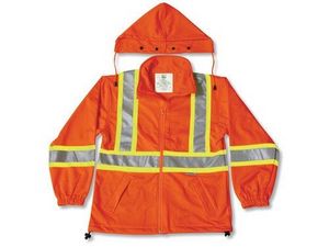 Soft Shell Orange Polyester Water Resistant Jacket w/Detachable Hood