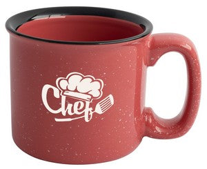 Santa Fe 15oz speckled/coral mug with black rim - Etched