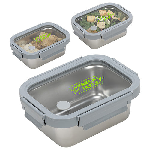 Microwaveable Stainless Steel Lunch Box with Vented Glass Lid