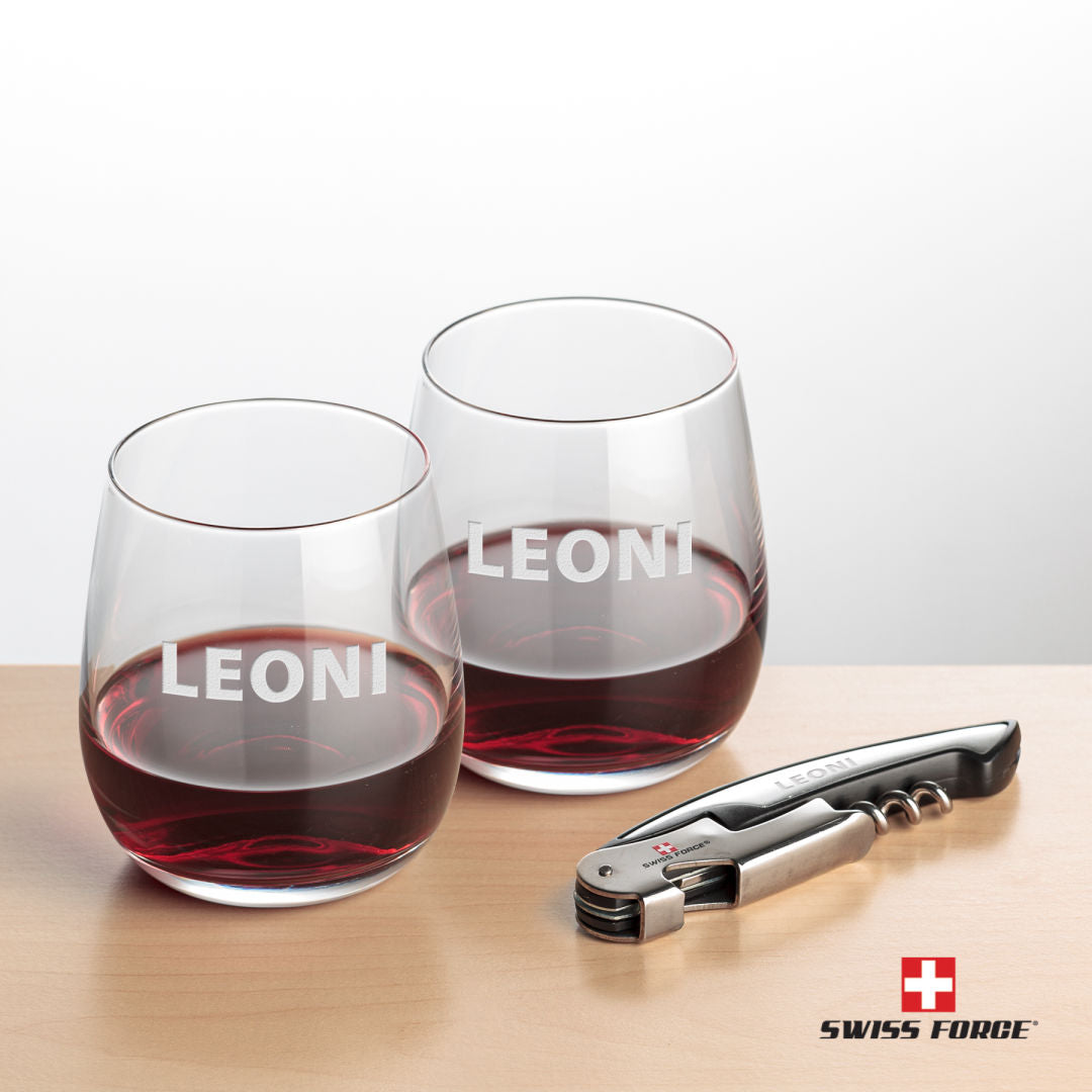 Swiss Force® Opener & 2 Crestview Stemless