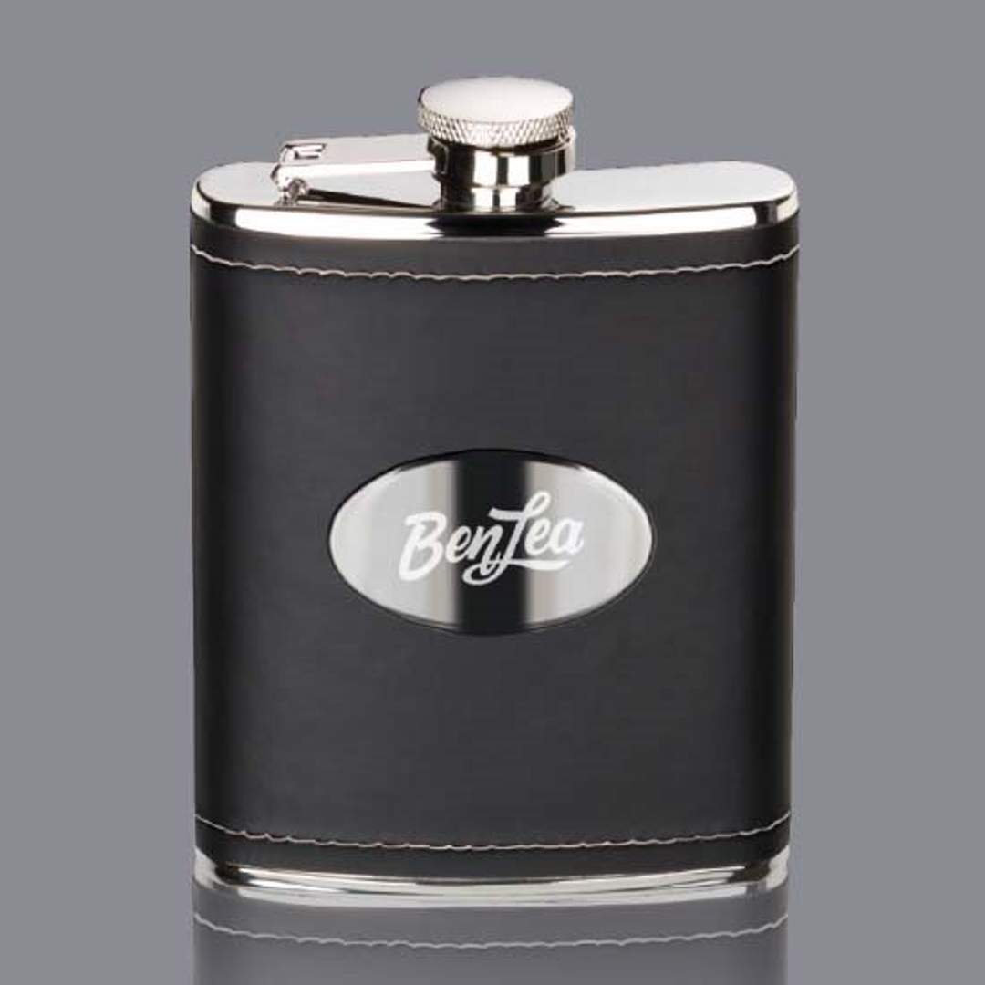 Shelburne Hip Flask - Black with Plate