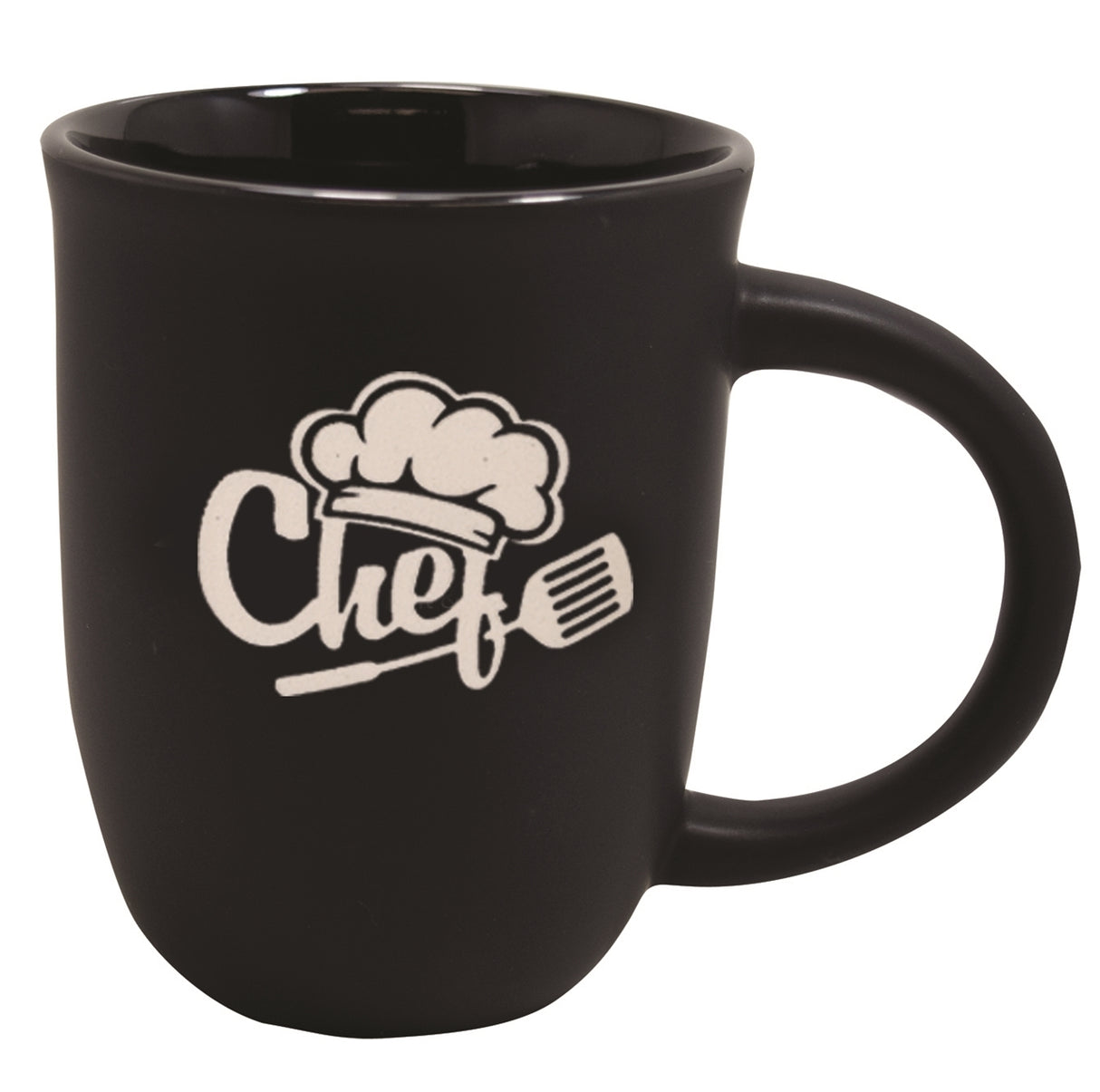 Salem 14oz black matte ceramic mug with black trim - Etched