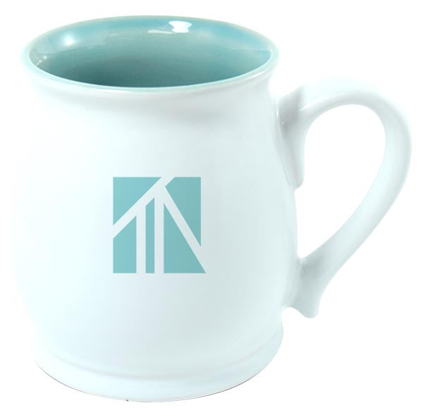 Bergen 2tone white/teal 16oz mug in a Ripple gift box
