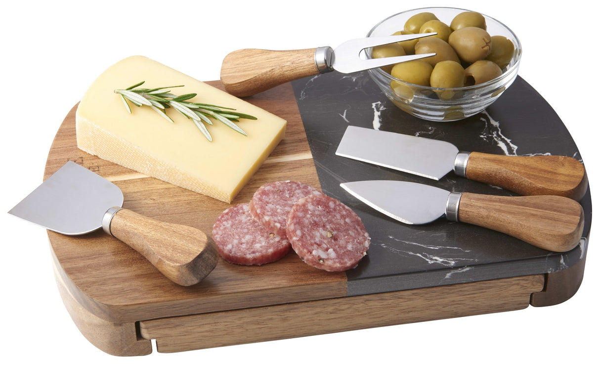 Black Marble Cheese Board Set with Knives