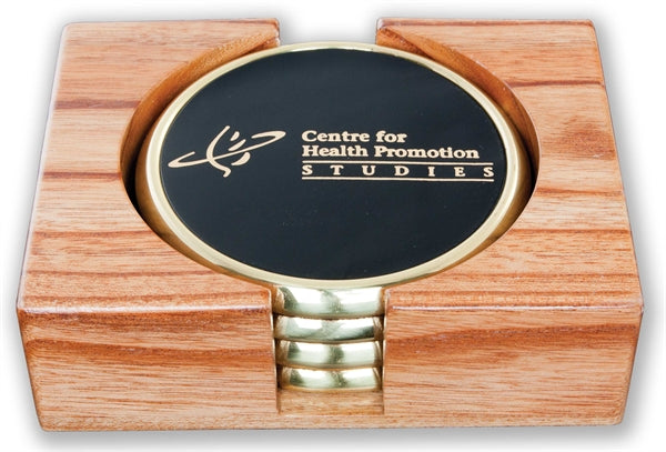 ~ S/4 gold coasters with oak holder