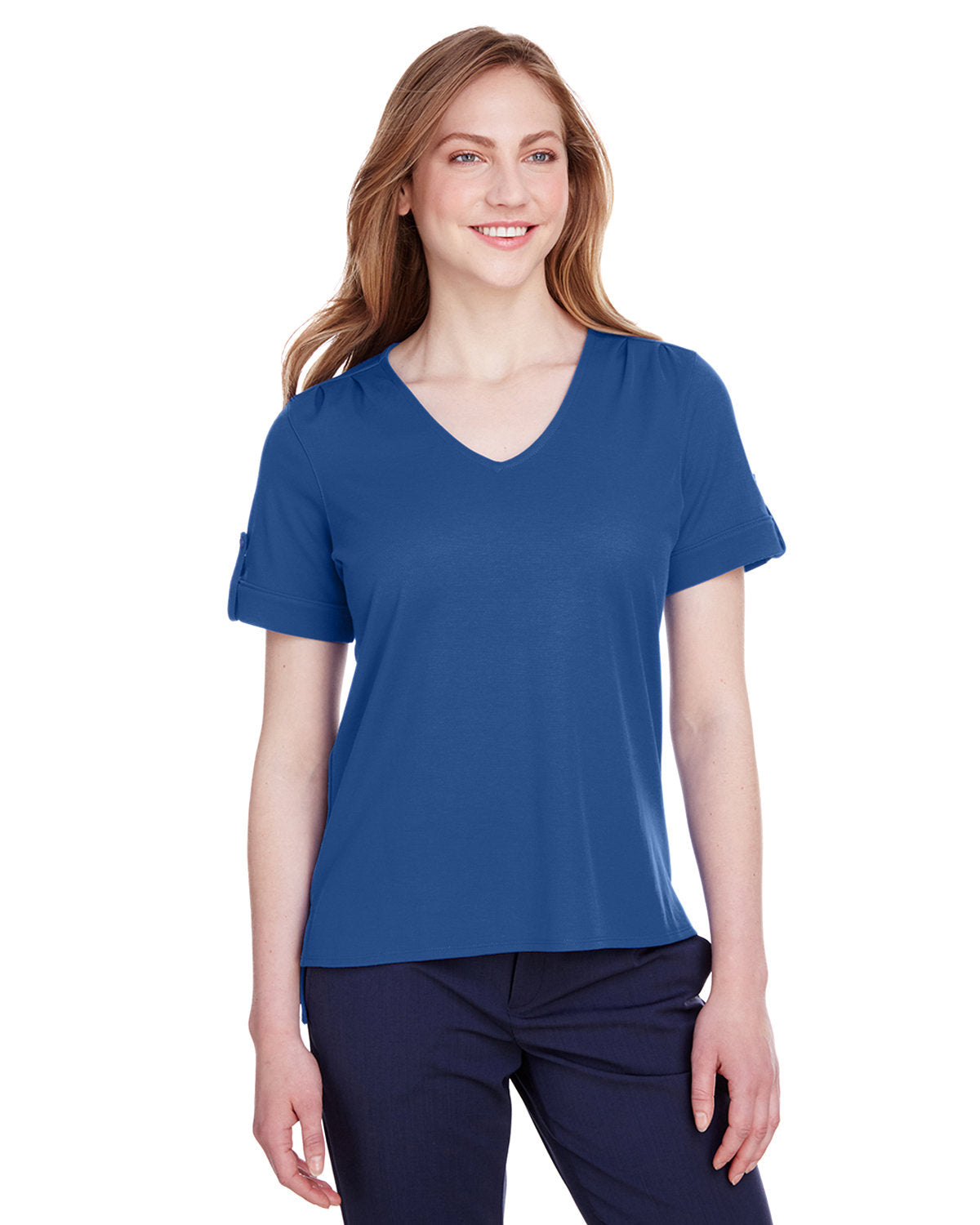 DEVON AND JONES CrownLux Performance® Ladies' Plaited Rolled-Sleeve Top