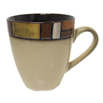 Ravenna 16oz cream reactive mug with yellow mosaic trim in Ripple box