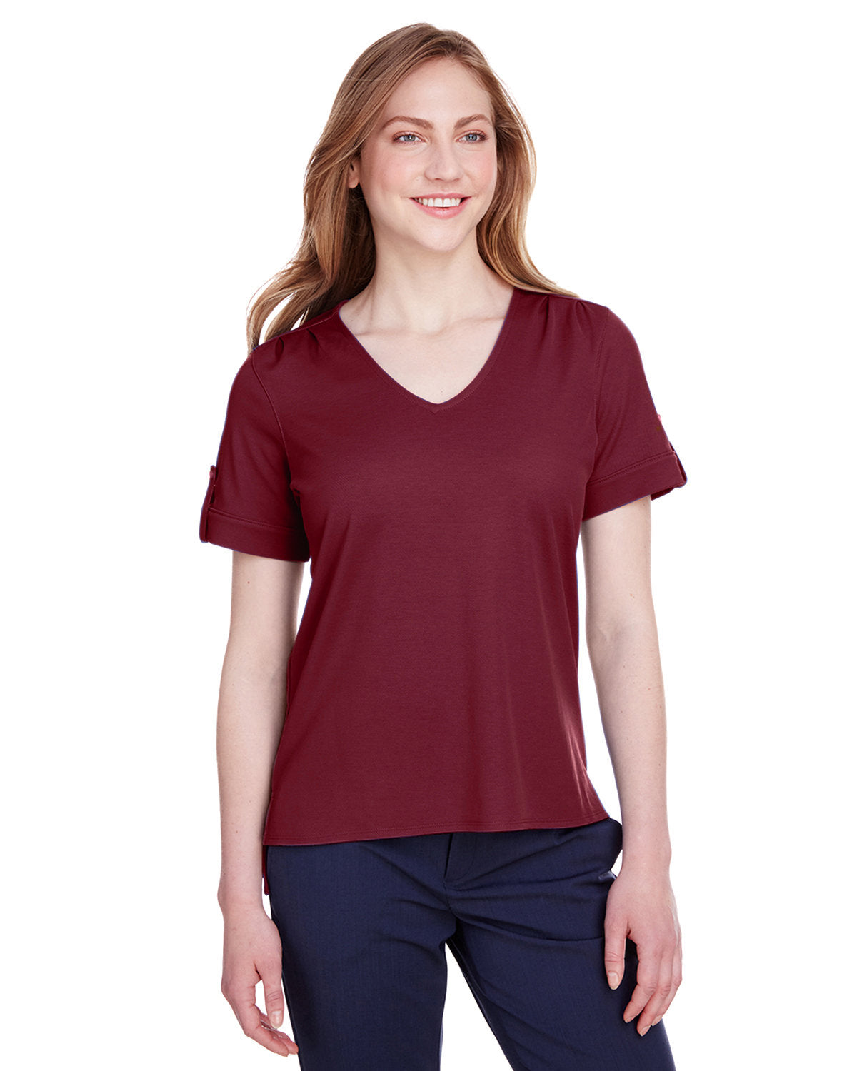 DEVON AND JONES CrownLux Performance® Ladies' Plaited Rolled-Sleeve Top