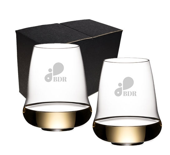 ~Stemless Wings Riesling, 16.23oz RIEDEL crystal stemless glass S/2 in a Mystique black gift box