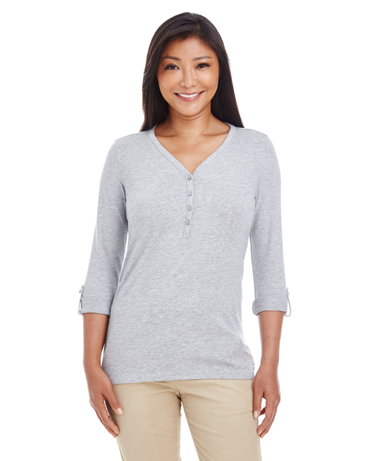 DEVON AND JONES Ladies' Perfect Fit? Y-Placket Convertible Sleeve Knit Top
