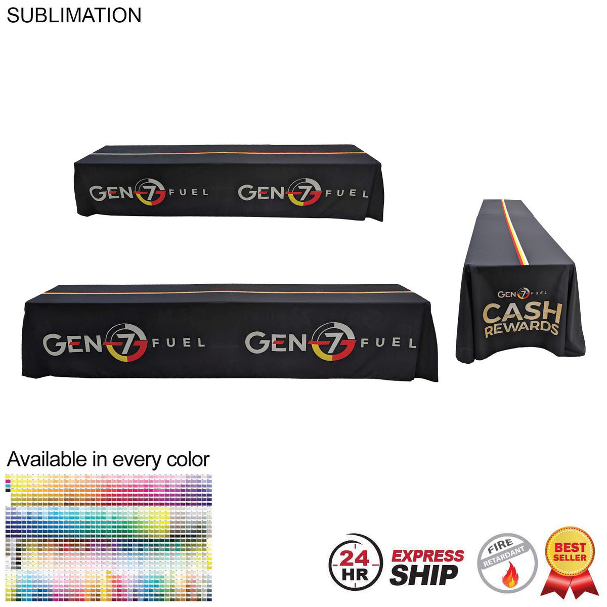 24 Hr Express Ship - Sublimated Table Cloth for 12' table (or 2 x 6' tables combined), Closed Back