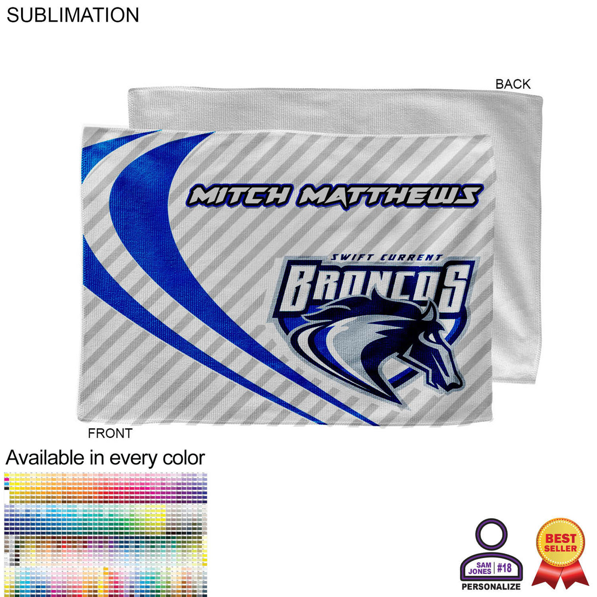 Personalized Microfiber Dri-Lite Terry Rally, Sports, Skate Towel, 12x18 Sublimated Edge to Edge