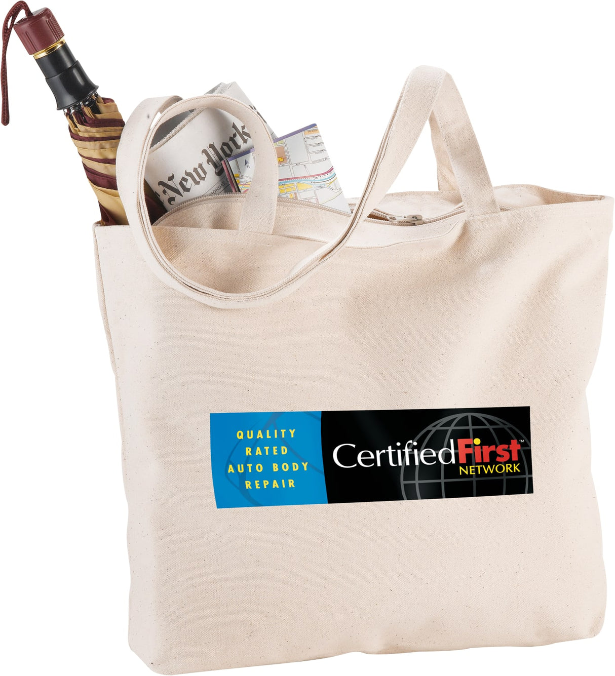 0003111 Zippered 12oz Cotton Canvas Shopper Tote