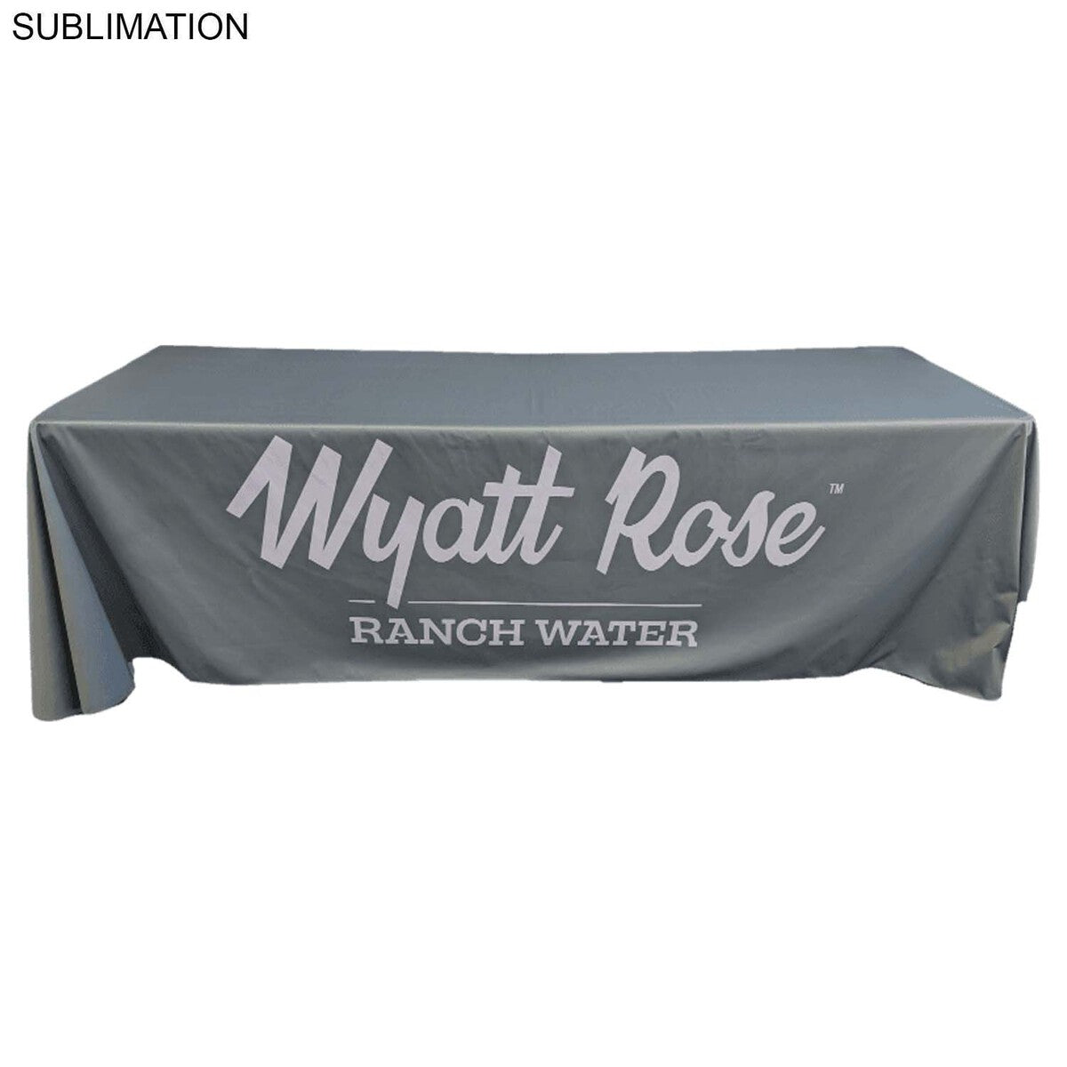 72 Hr Fast Ship - Sublimated PREMIUM Cloth for 8' Table, Drape Style, Open Back, Rounded corners