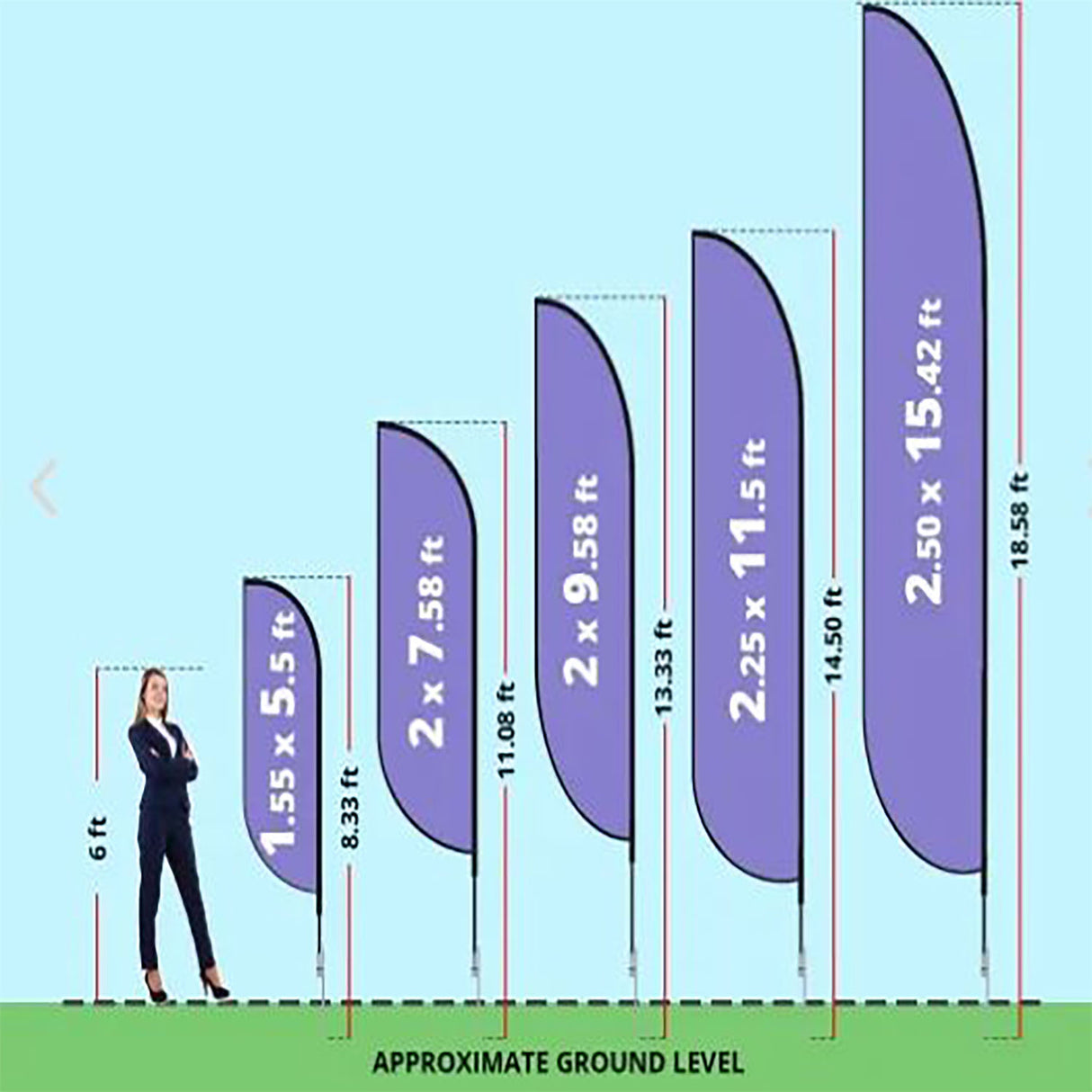 9' Small Tear Drop Flag Kit, Full Color Graphics Double Sided, Outdoor Spike base and Bag Included