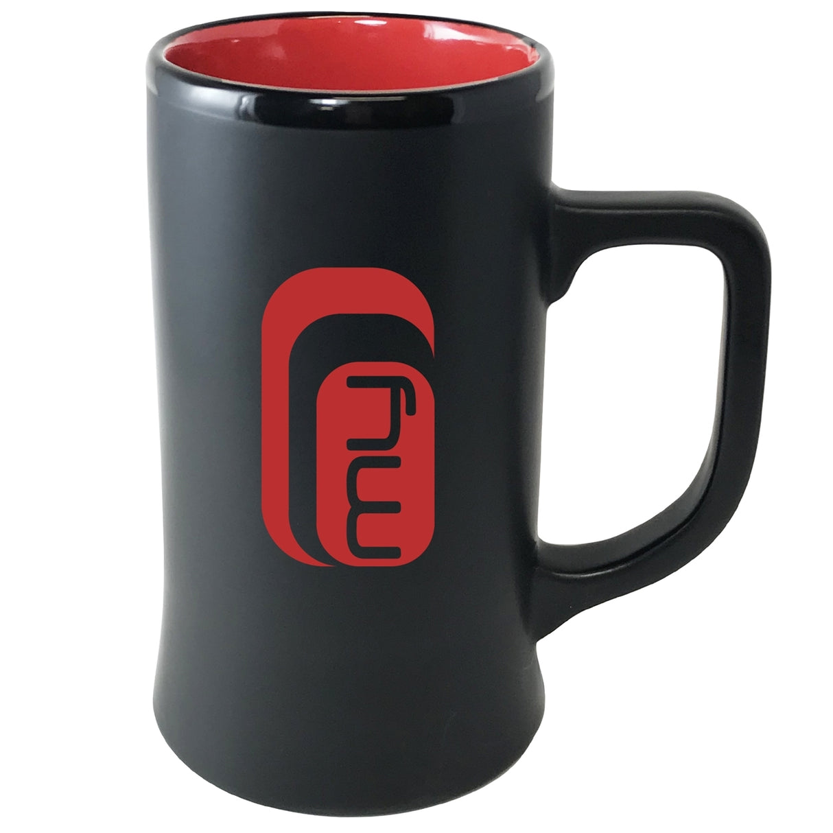 Cambria 14oz ceramic stein matte black with red interior in Ripple gift box