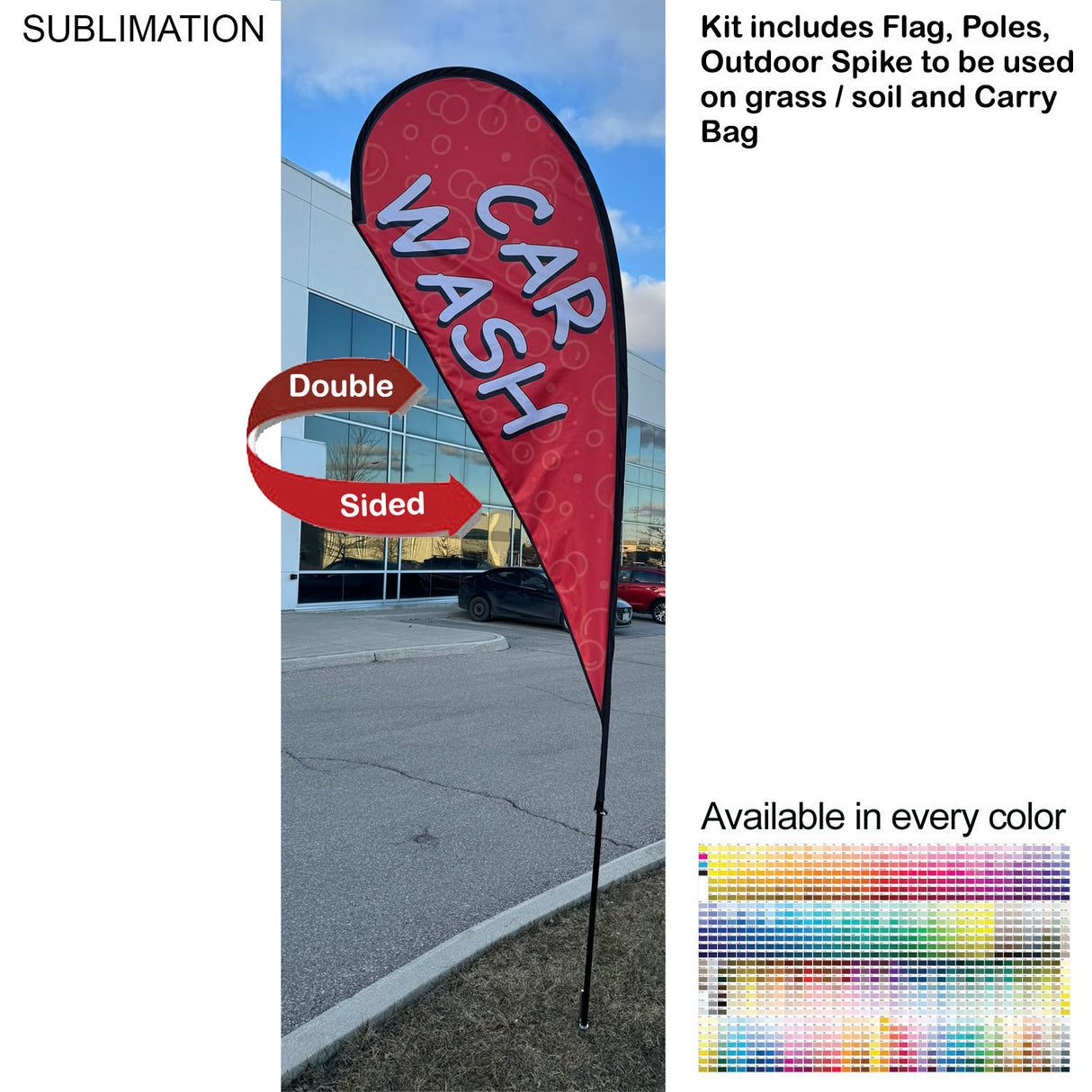 12' Medium Tear Drop Flag Kit, Full Color Graphics Double Sided, Outdoor Spike base and Bag Included