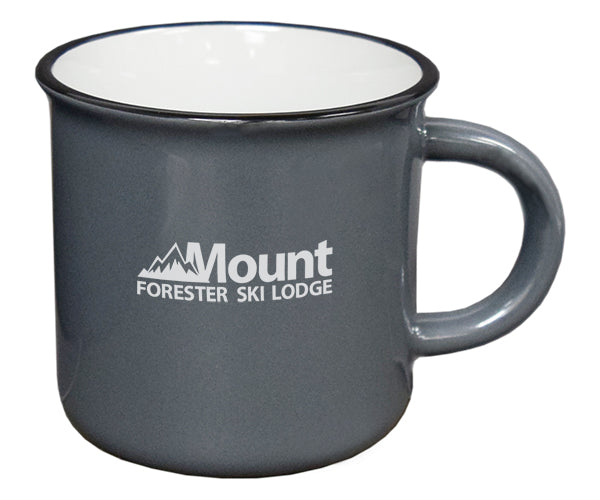 Fireside 16oz grey/white mug with black trim in a Ripple gift box