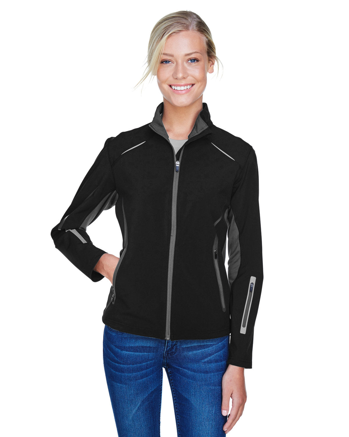 NORTH END SPORT RED Ladies' Pursuit Three-Layer Light Bonded Hybrid Soft Shell Jacket with Laser perforation