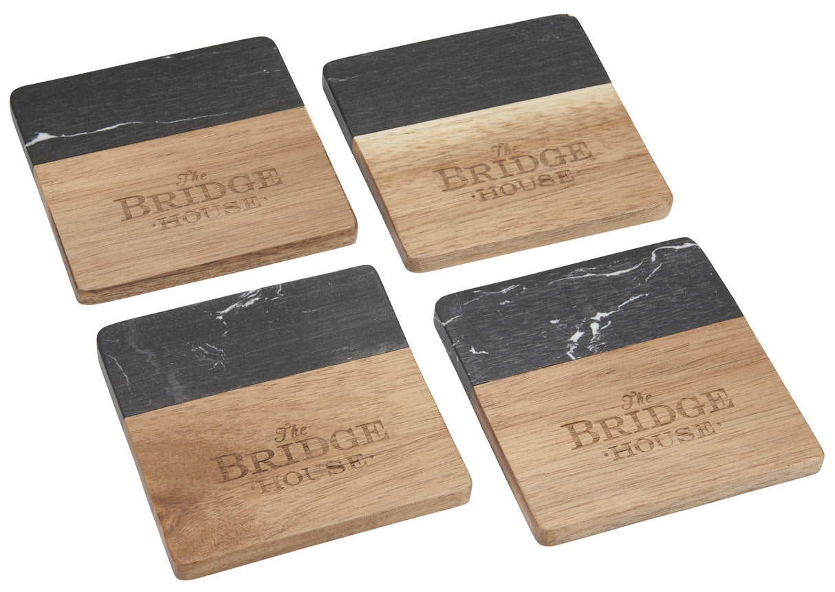 Black Marble and Wood Coaster Set