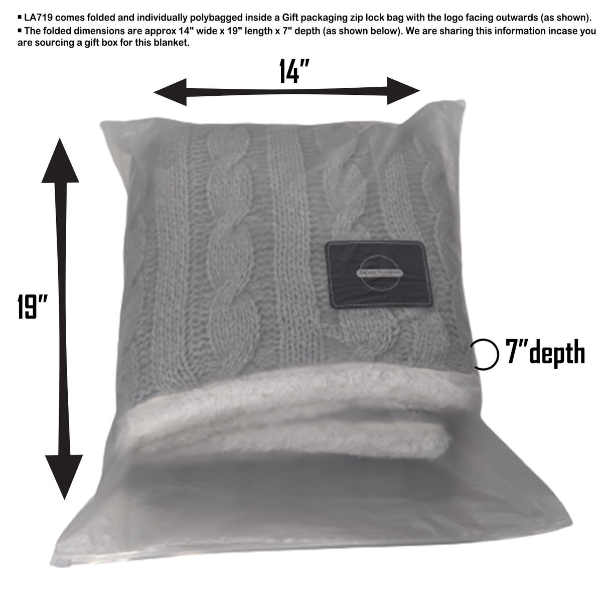 72 Hr Fast Ship - Cable Knit Chenille Sherpa Throw, with Lasered logo patch, NO SETUP CHARGE