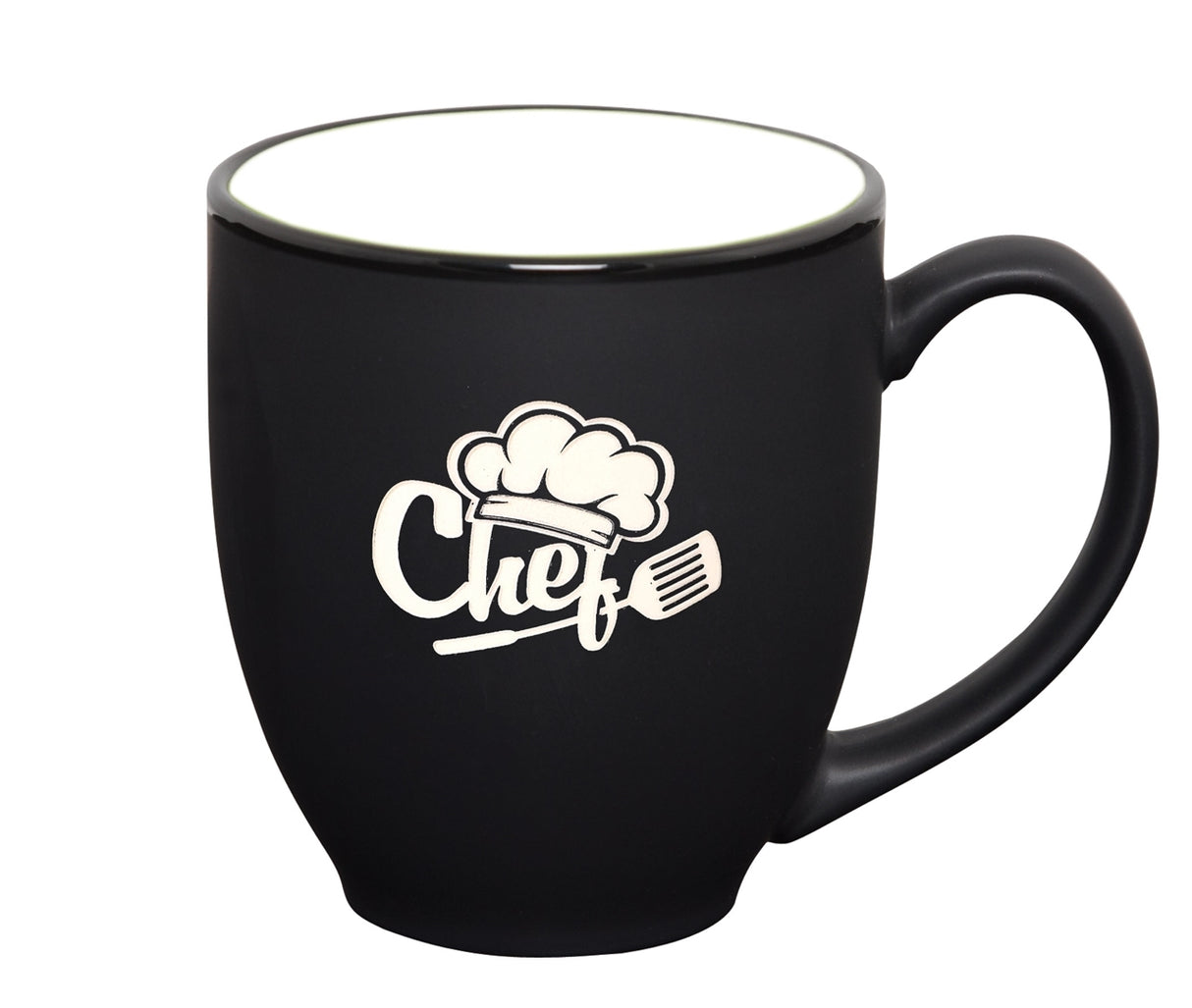 Bistro 16oz 2tone black/white ceramic mug in Ripple gift box - Etched