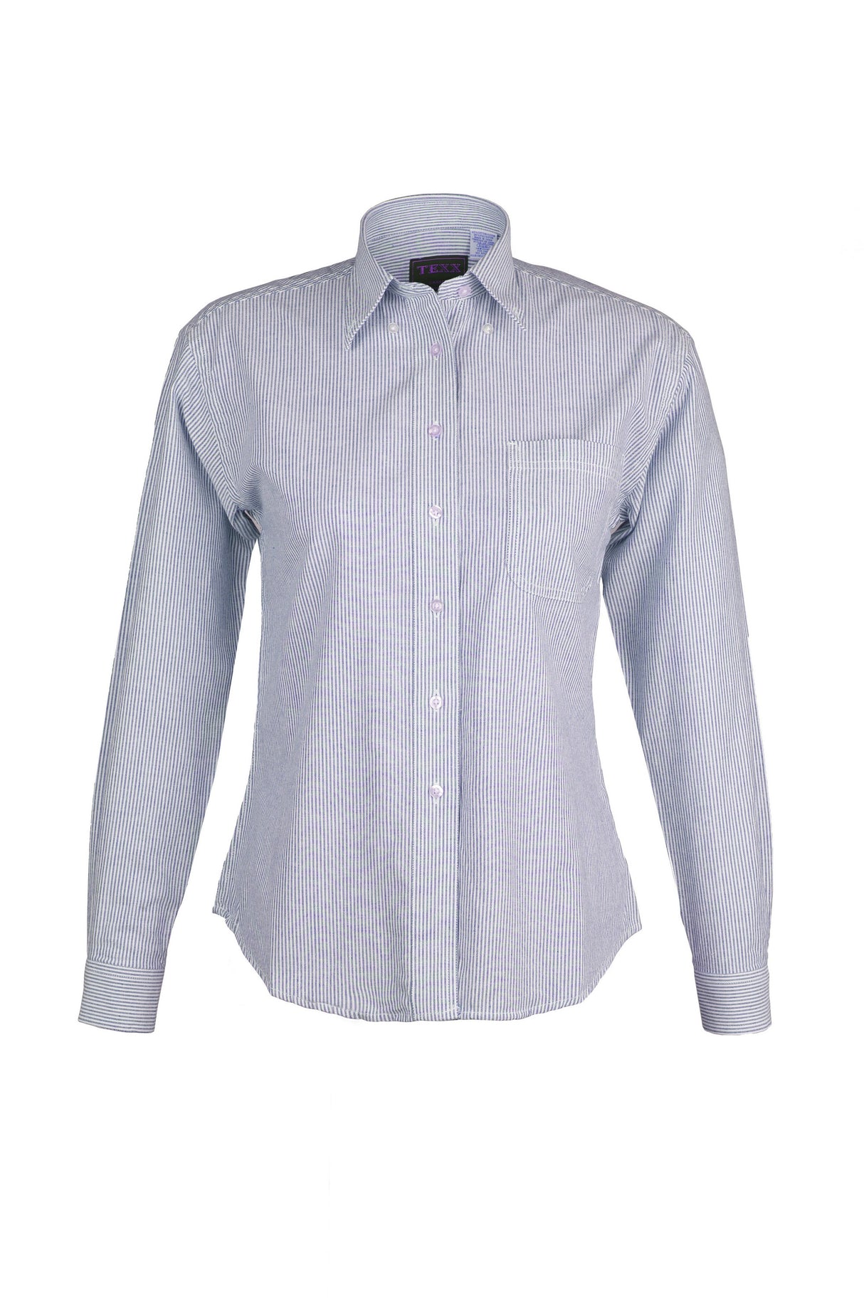 Ladies COTTON BLEND Oxford Striped Long Sleeve Shirt (Navy) (XS-3XL)