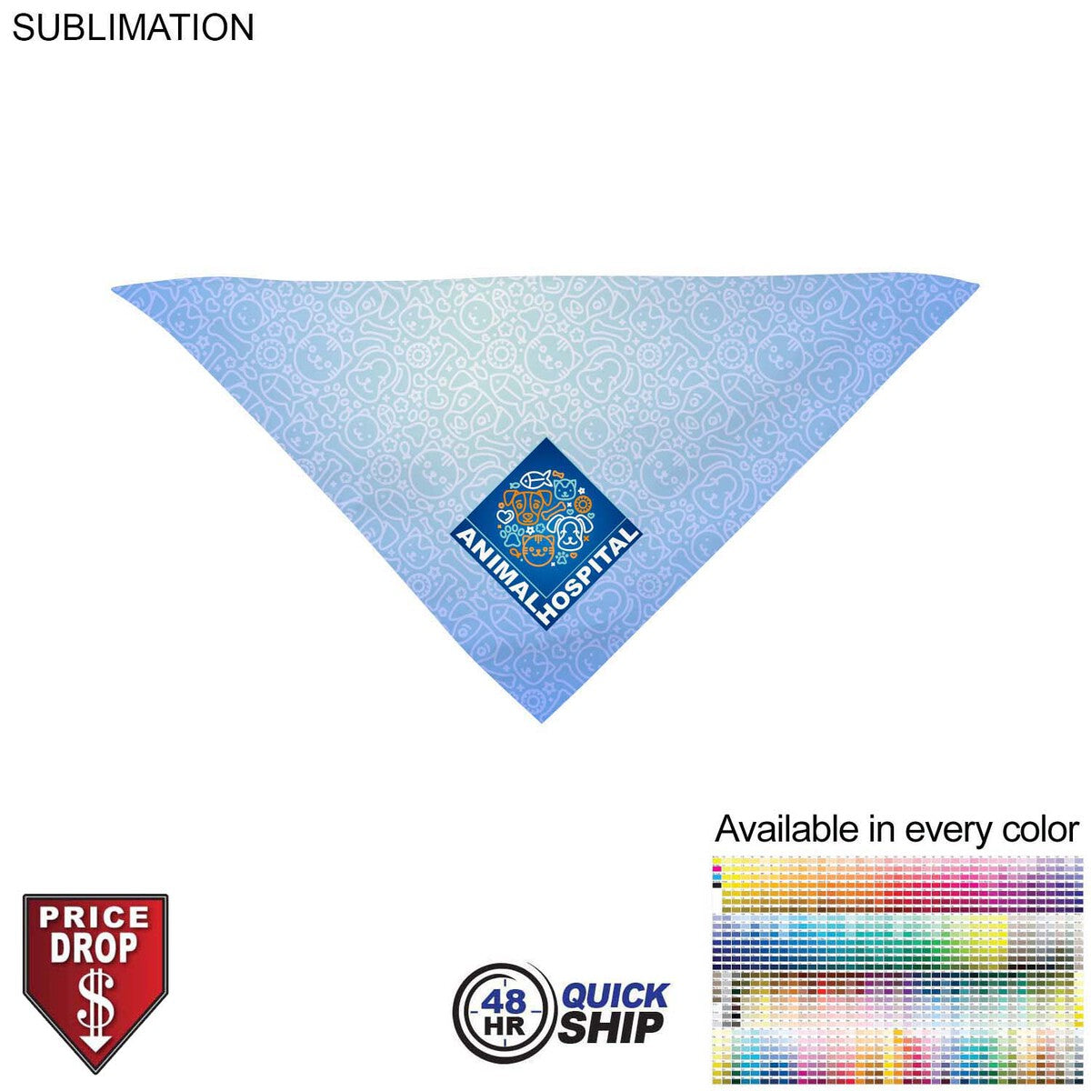 48 Hr Quick Ship - Small Dog Bandana, 14x14x20, Stitched Edges, Sublimated Edge to Edge