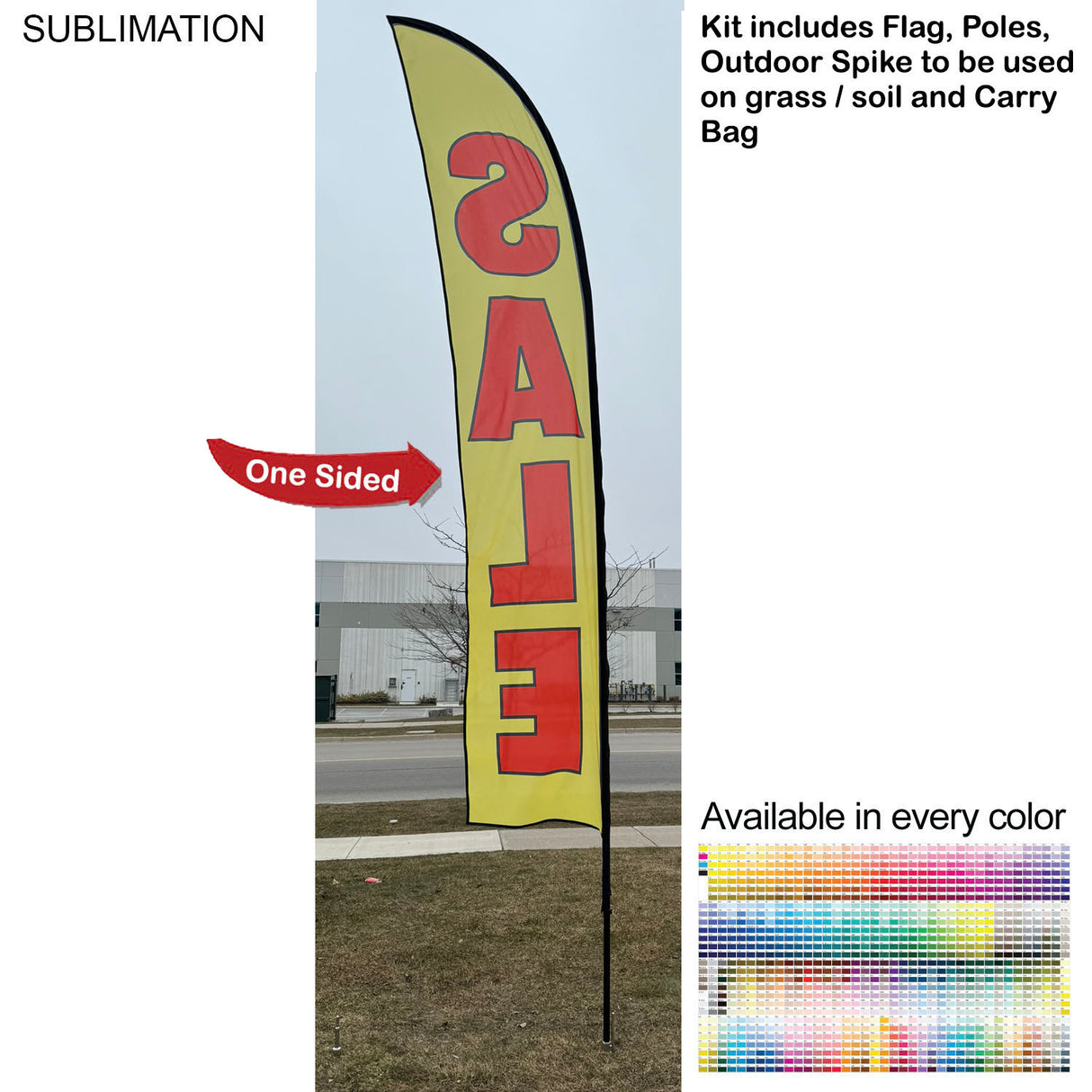 15' Large Feather Flag Kit, Full Color Graphics One Side, Outdoor Spike base and Bag Included