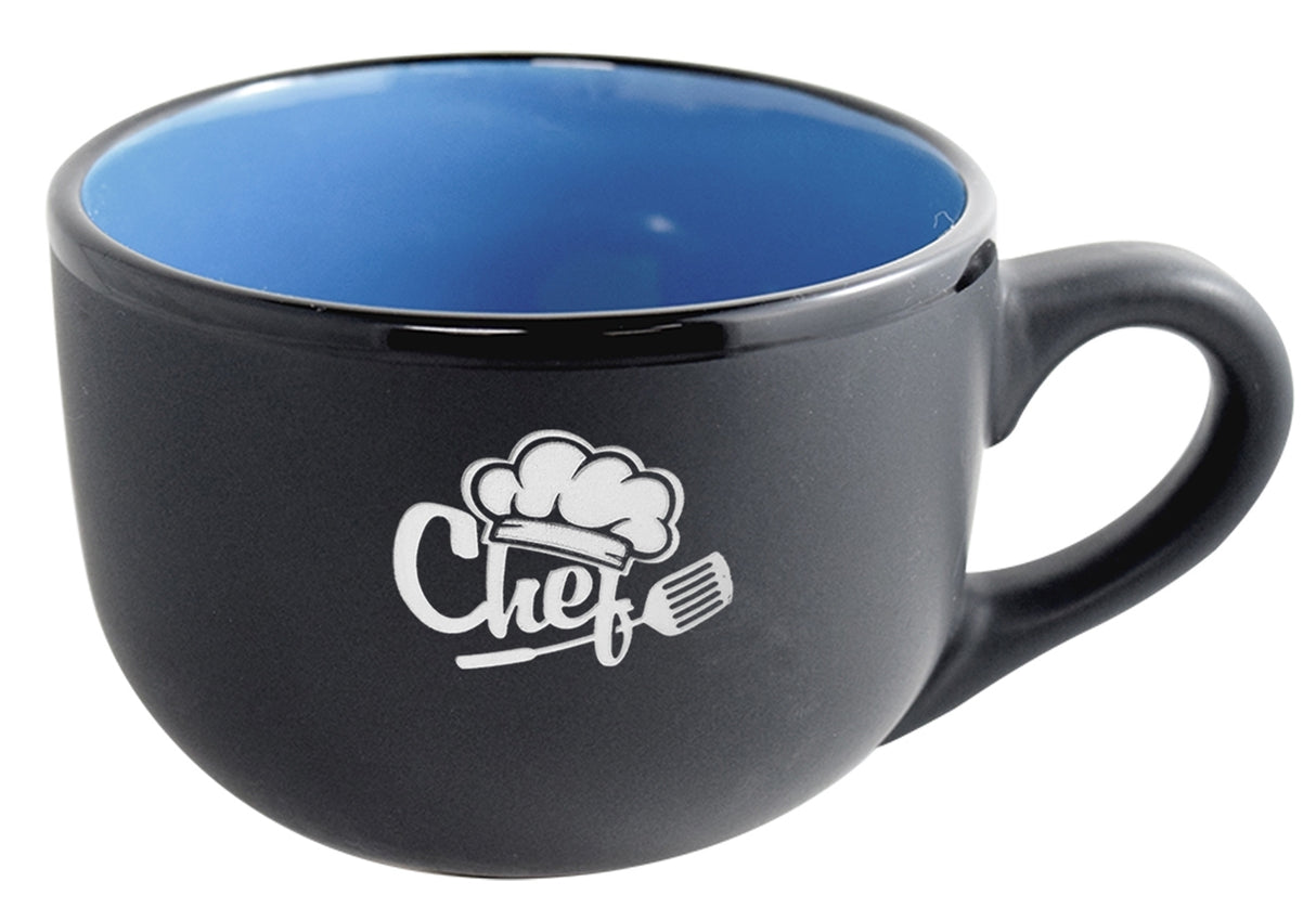 Aloha 2tone matte black/gloss sky blue latte mug 16oz in Ripple gift box - Etched