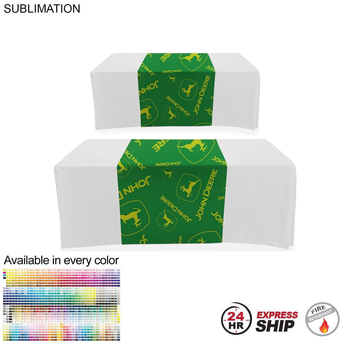 24 Hr Express Ship - Sublimated Table Runner, 30x90, Covers Front, Top and Back