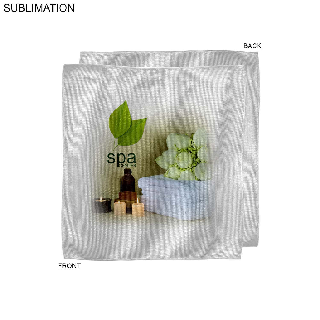 White Microfiber Dri-Lite Terry Spa Face Cloth, 12x12, Sublimated Full color Logos