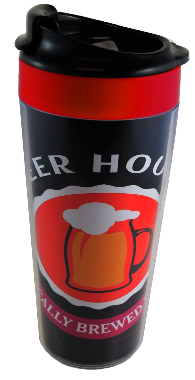 ~ 16oz Odyssey clear tumbler red inner w/paper insert with flip top lid