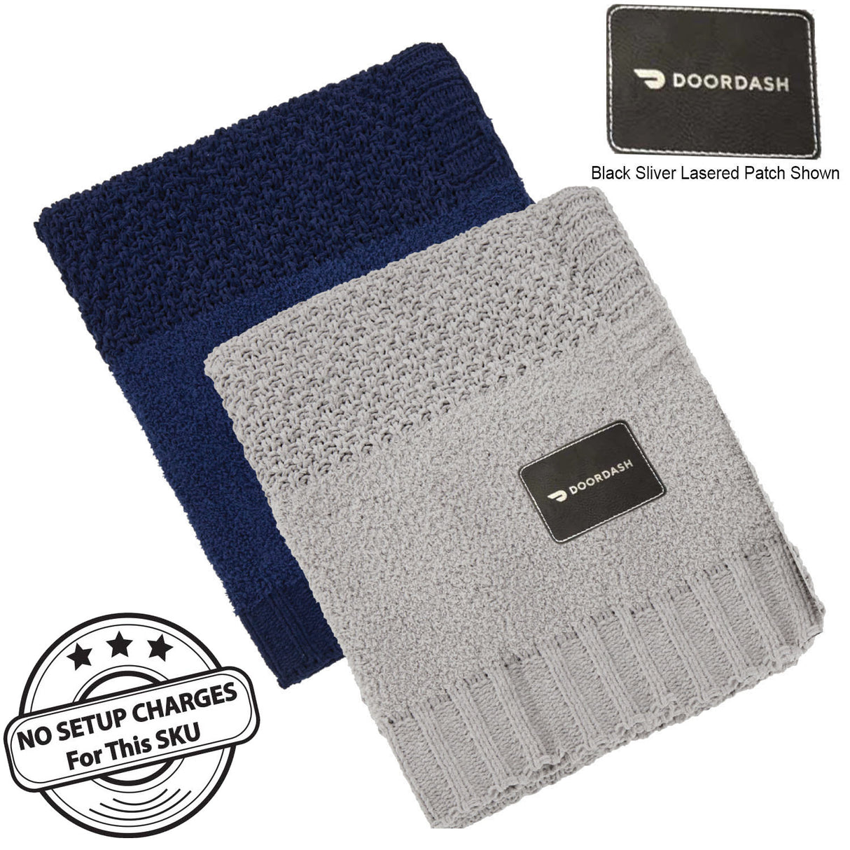 Crochet Knit Blanket, 50x60, with Lasered logo patch, NO SETUP CHARGE