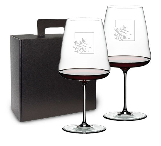 WineWings Cabernet Sauvignon, 33.88oz RIEDEL crystal stemmed glass S/2 in a Raven black gift box