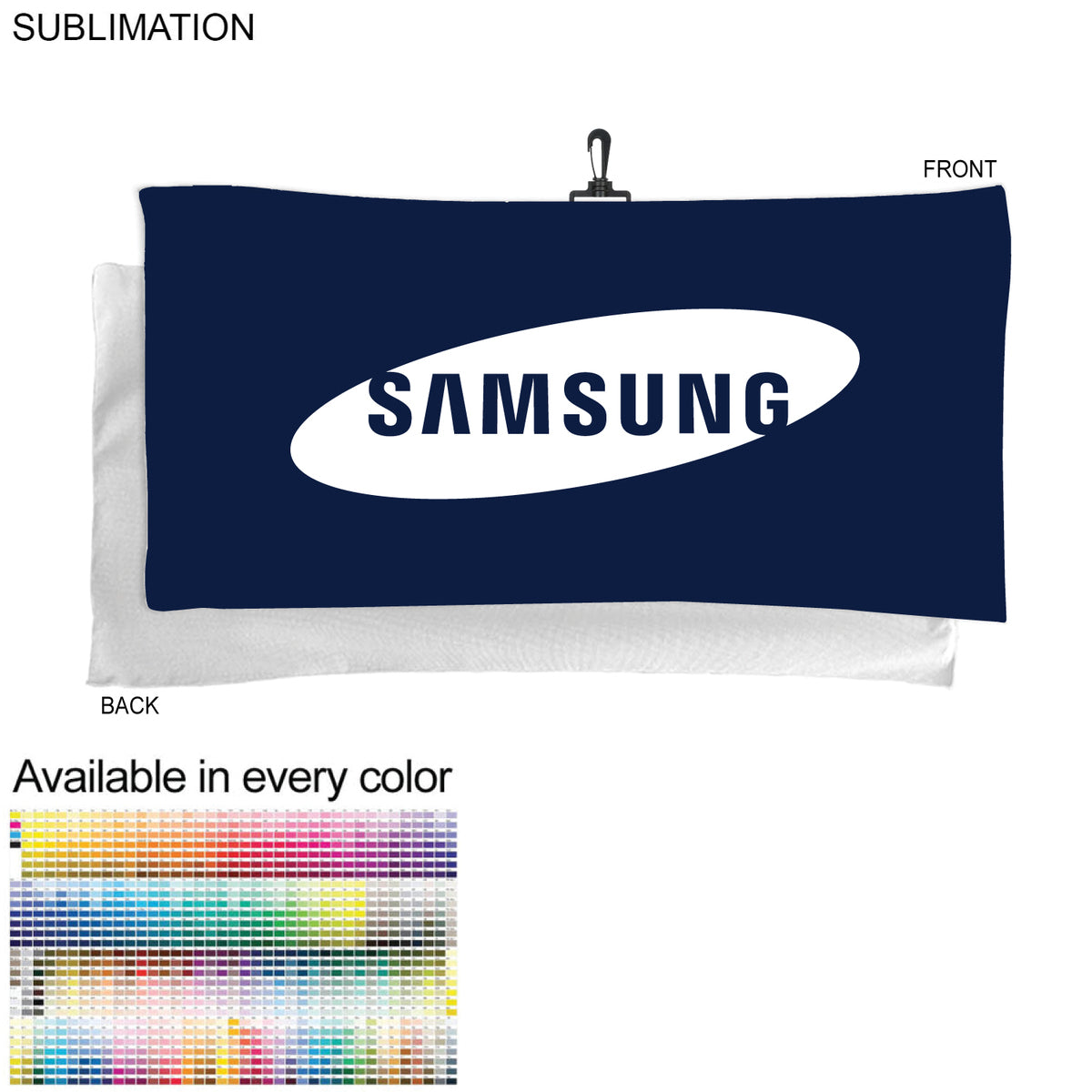 Oversized Golf Towel in Microfiber Dri-Lite Terry, 20x40, with Black Swivel Hook, Sublimated 1 side