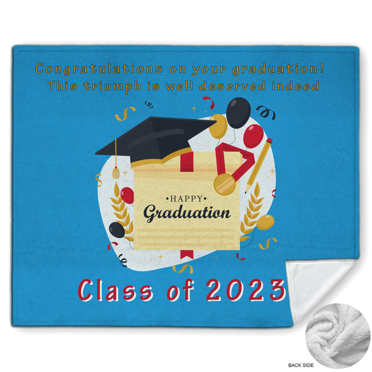 Graduation Blanket in Plush and cozy Mink Flannel Fleece, 50x60, Couch size, Sublimated edge to edge