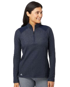 Adidas Women's Heathered Quarter Zip Pullover w/Colorblocked Shoulders