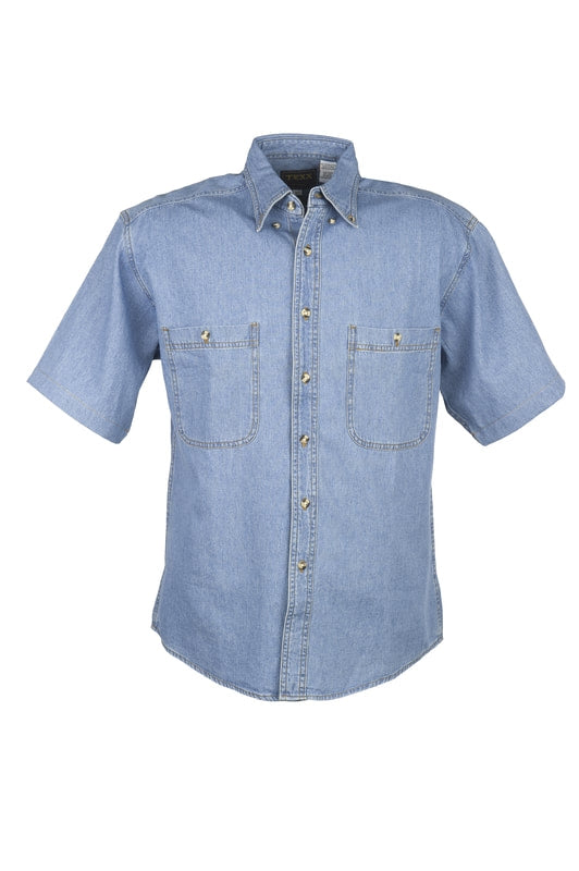 Men's Short Sleeve Gold Top Stitch Denim Shirt (S-5XL)