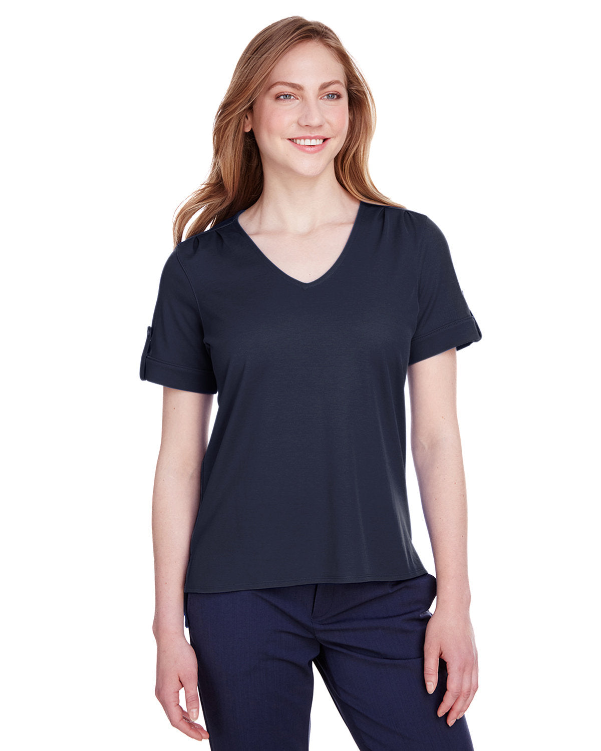 DEVON AND JONES CrownLux Performance® Ladies' Plaited Rolled-Sleeve Top