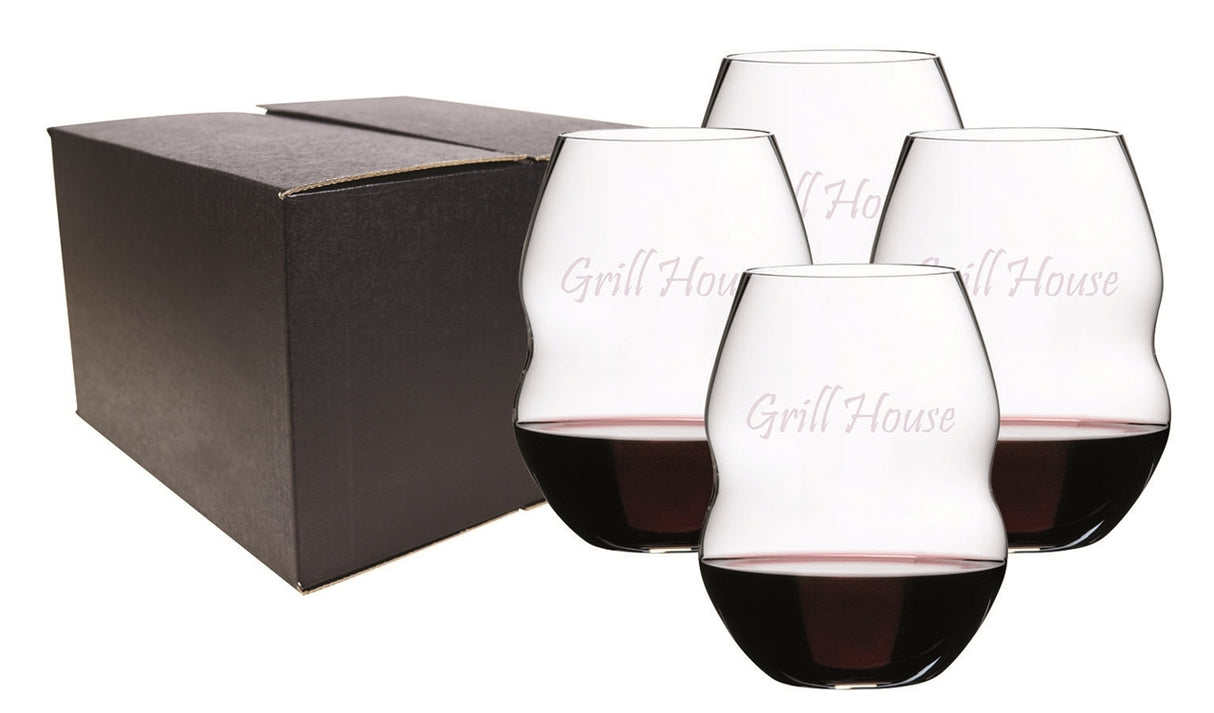 ~ Swirl Red 20.5oz stemless RIEDEL crystal Set of 4 in a Midnight black gift box