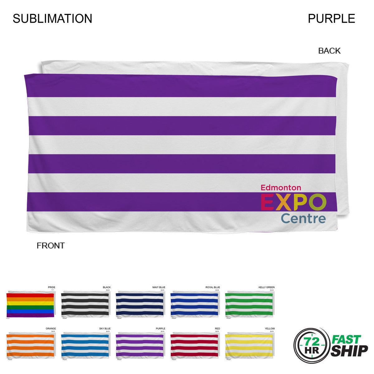 72 Hr Fast Ship - Cabana Stripe Sublimated, Absorbent Microfiber Dri-Lite Terry Beach Towel, 30x60