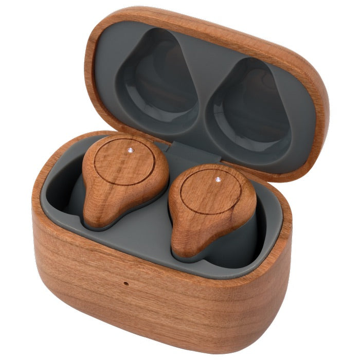 Cherry Wood TWS Wireless Earbuds and Charger Case